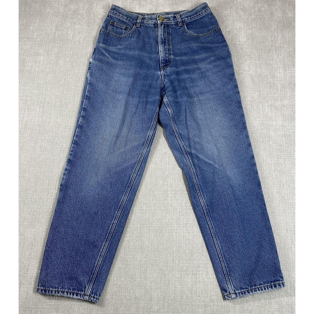 Eddie Bauer Jeans Womens 10 Petite Blue Plaid Flannel Lined Tapered Denim Pants